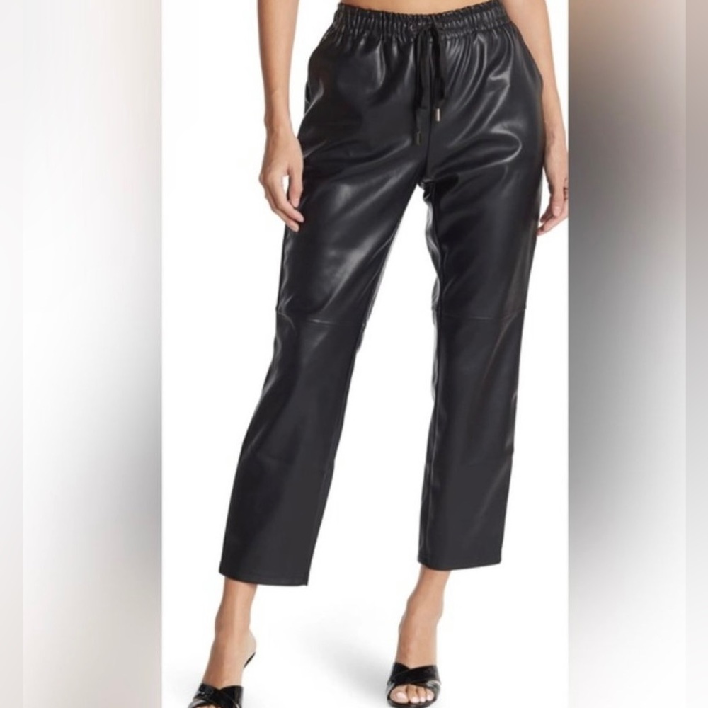 Laundry by Shelli Segal Black Faux Leather Straight Leg High Rise Ankle Pants